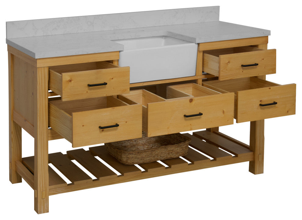 Charlotte 60" Bathroom Vanity, Drift Wood, Engineered Carrara, Single