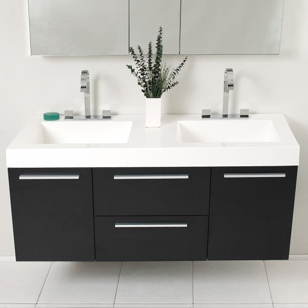 Fresca Opulento 54" Black Modern Double Sink Bathroom Vanity, Medicine Cabinet