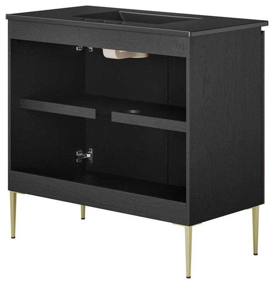 Modway Alchemist 36" Modern Wood Bathroom Vanity with Tapered Legs in Black