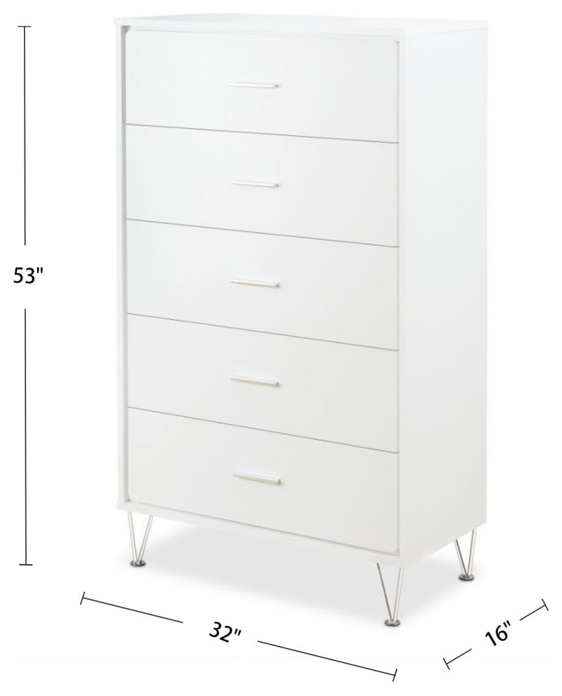 5 Drawers Chest With Metal Legs, White