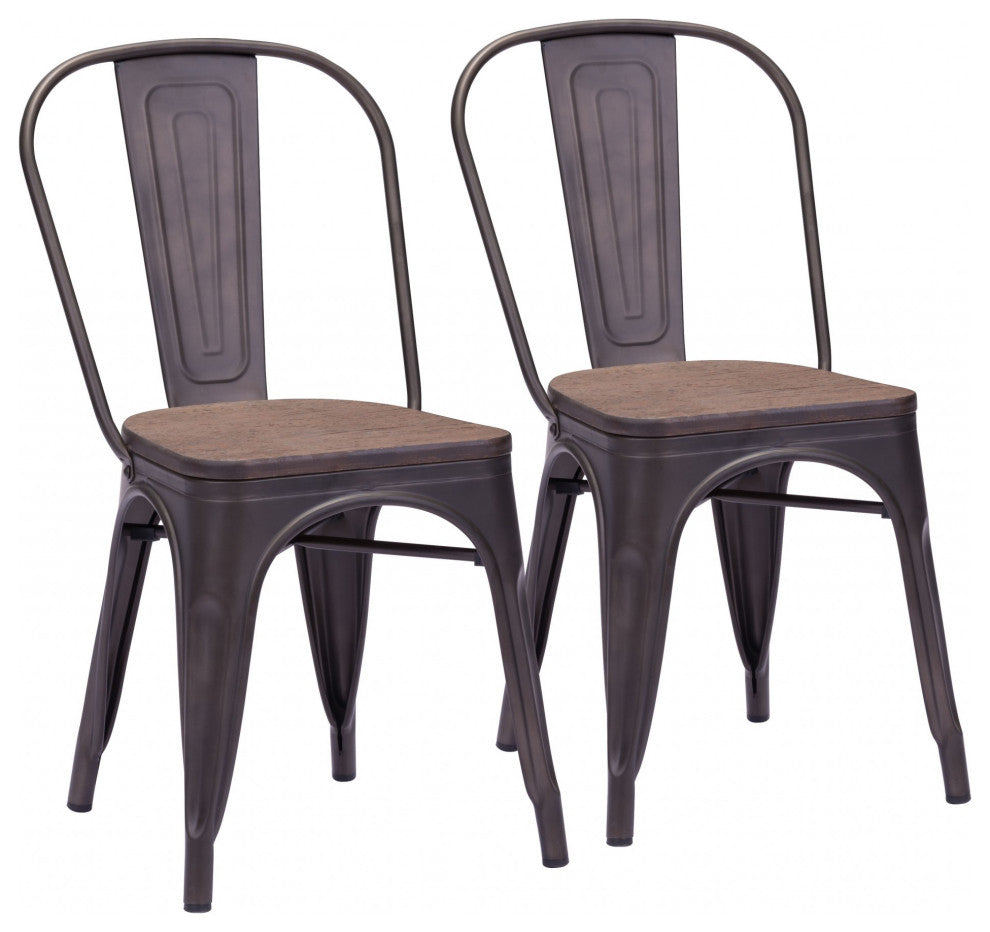 Set of Two Rustic Bistro Black and Brown Dining Chairs