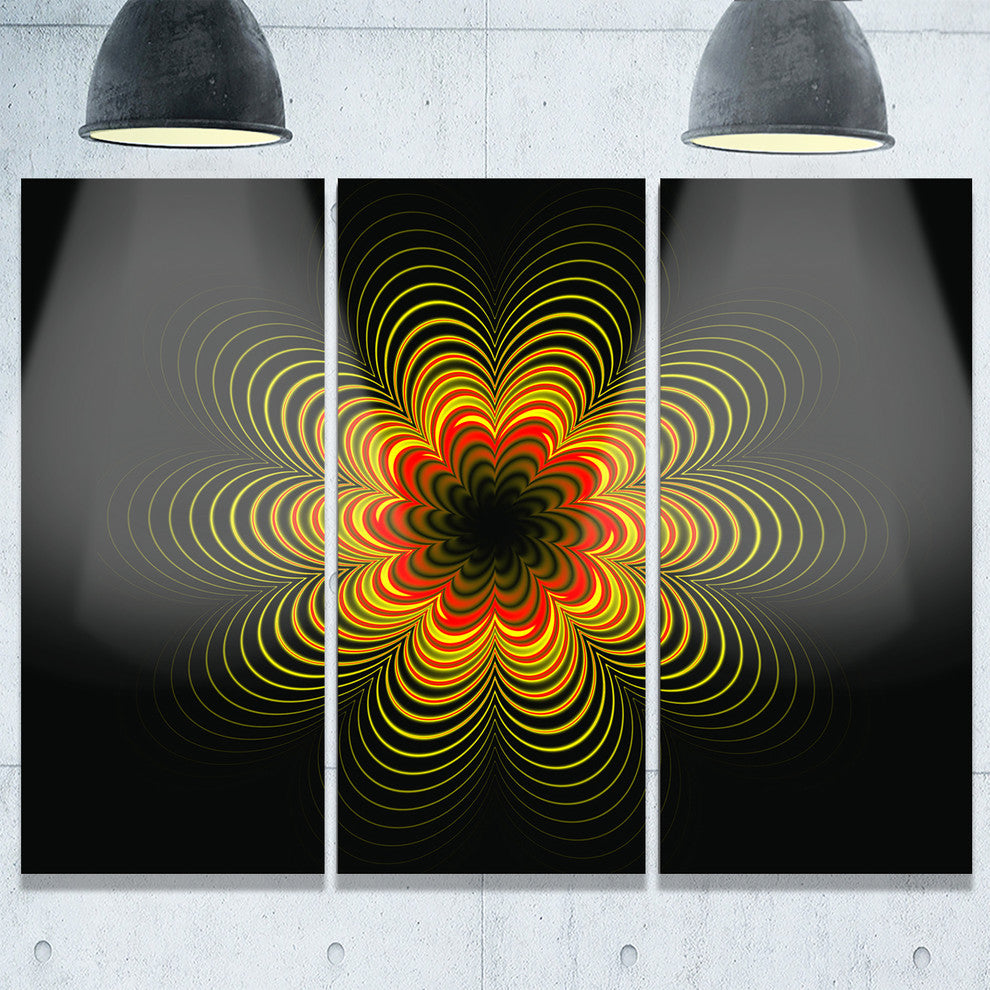 "Psychedelic Yellow Fractal Flower" Metal Wall Art, 3 Panels, 36"x28"