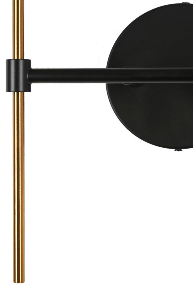 LNC Tucana Polished Gold and Matte Black Modern Wall Sconce, Textured Glass, 2 Lights