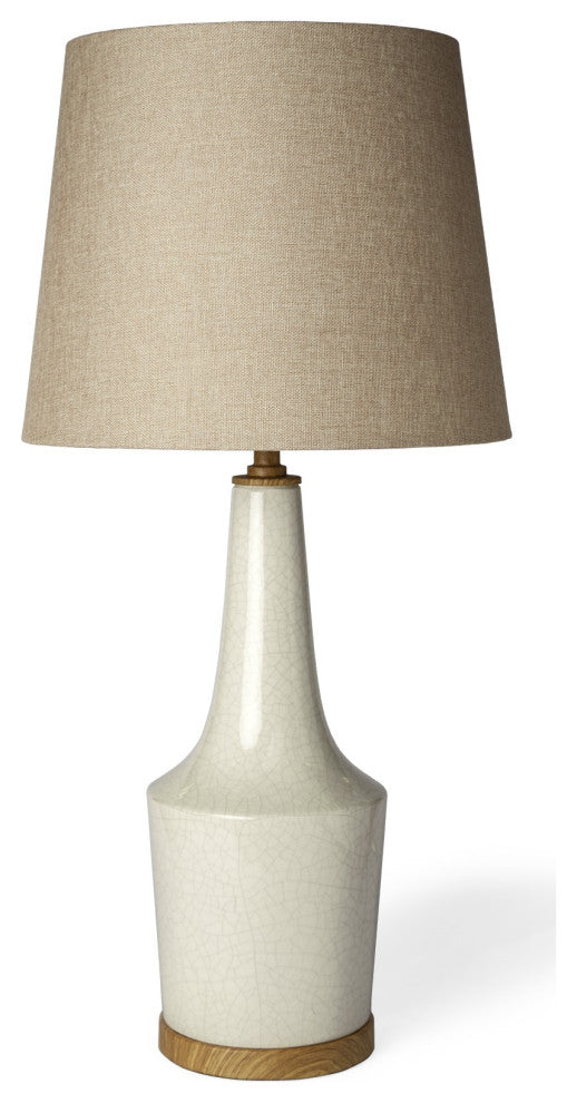 White Crackle and Natural Ceramic Table or Desk Lamp
