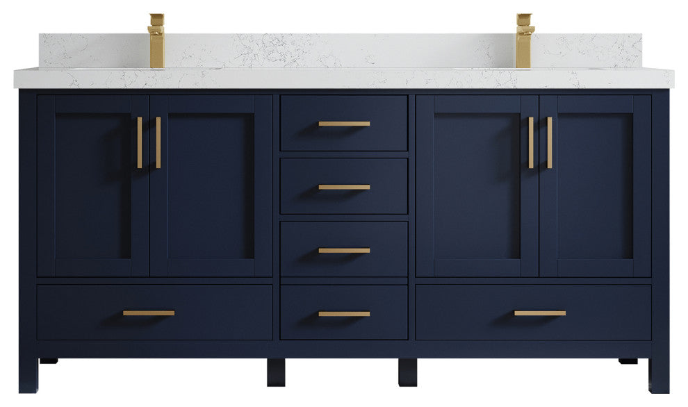 Willow Collections Malibu Vanity, Navy Blue, Empira Quartz, 72"