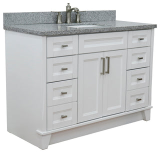 49" Single Sink Vanity, White Finish With Gray Granite And Rectangle Sink