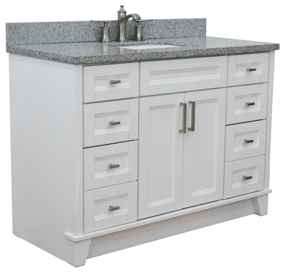 49" Single Sink Vanity, White Finish With Gray Granite And Rectangle Sink