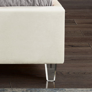 Candace Velvet Upholstered Bed, Cream, Twin
