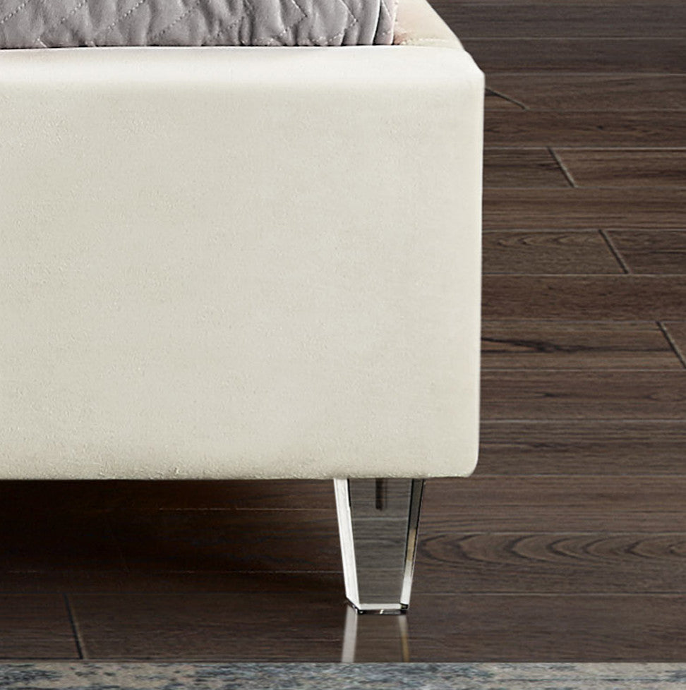 Candace Velvet Upholstered Bed, Cream, Twin