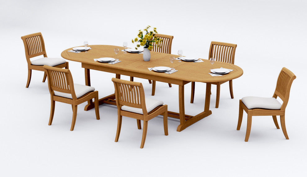 7-Piece Outdoor Teak Dining Set: 94" Masc Oval Table, 6 Arbor Armless Chairs