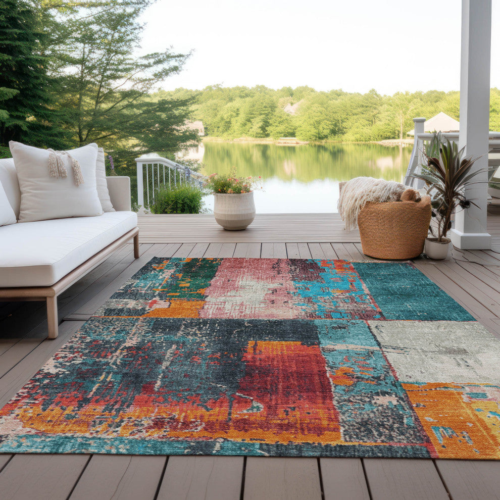 Machine Washable Indoor/Outdoor Chantille ACN1866 Teal 3' x 5' Rug