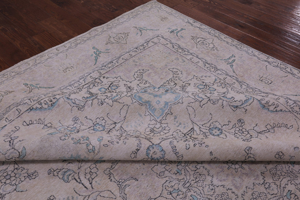 9' 10" X 12' 8" Persian Vintage White Wash Handmade Rug Q4620