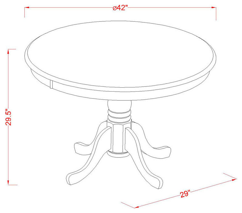 A Dining Set Of 4 Chairs Using Light Sable Color, 42"Round Table, Mahogany
