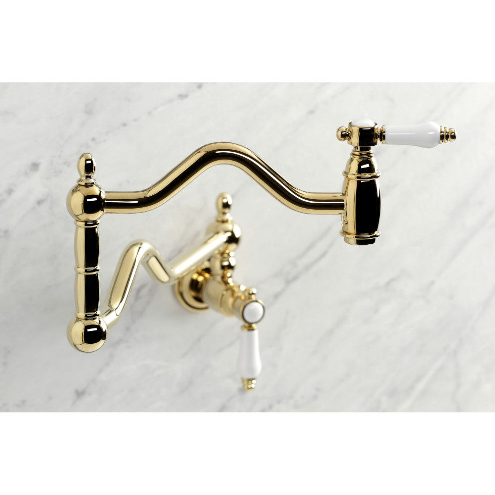 Kingston Brass KS2102BPL Bel Air Wall Mount Pot Filler, Polished Brass