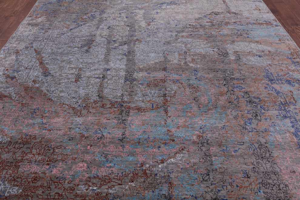 9' 0" X 12' 0" Modern Wool and Silk Handmade Rug Q7054