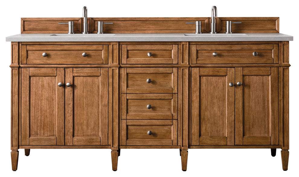 Brittany 72" Saddle Brown Double Vanity, Eternal Serena Quartz Top