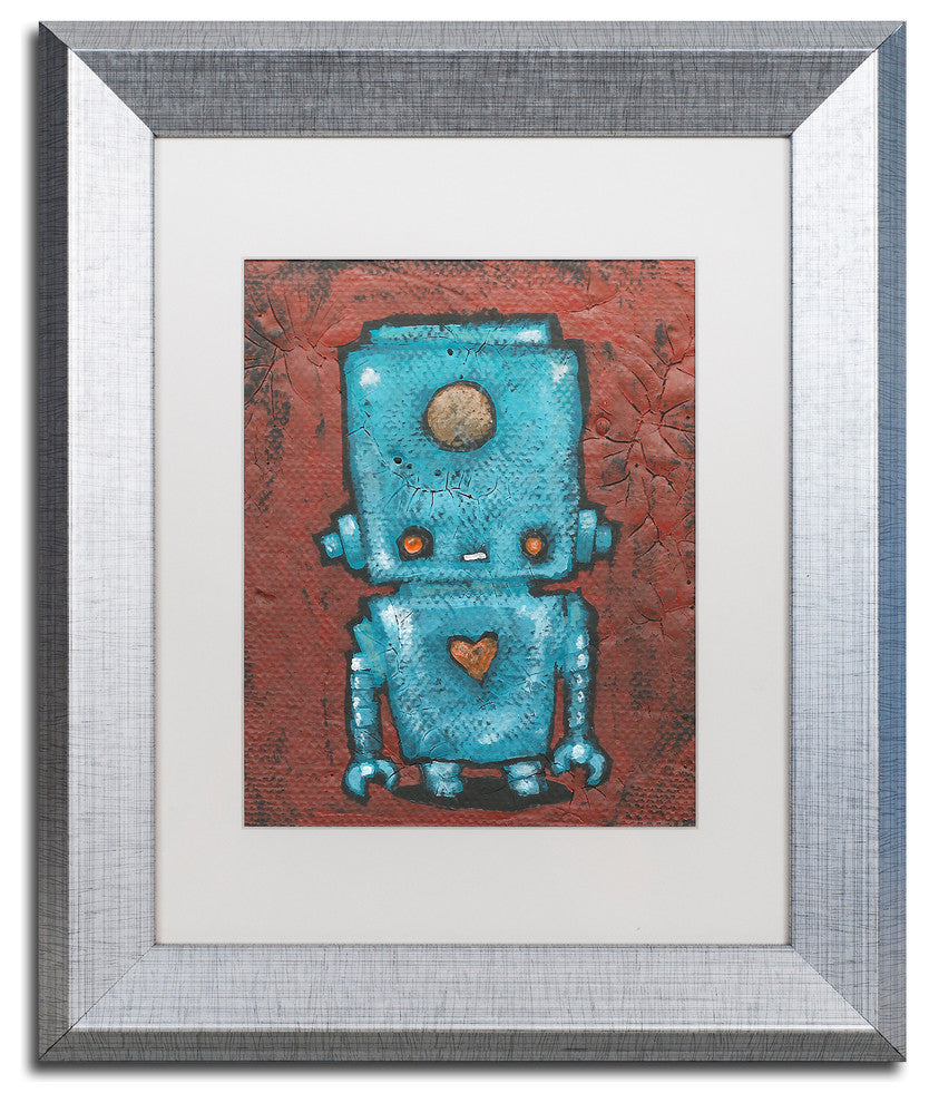 'Wee-Bot-Blue' Matted Framed Art, Silver Frame, White Matte, 14x11