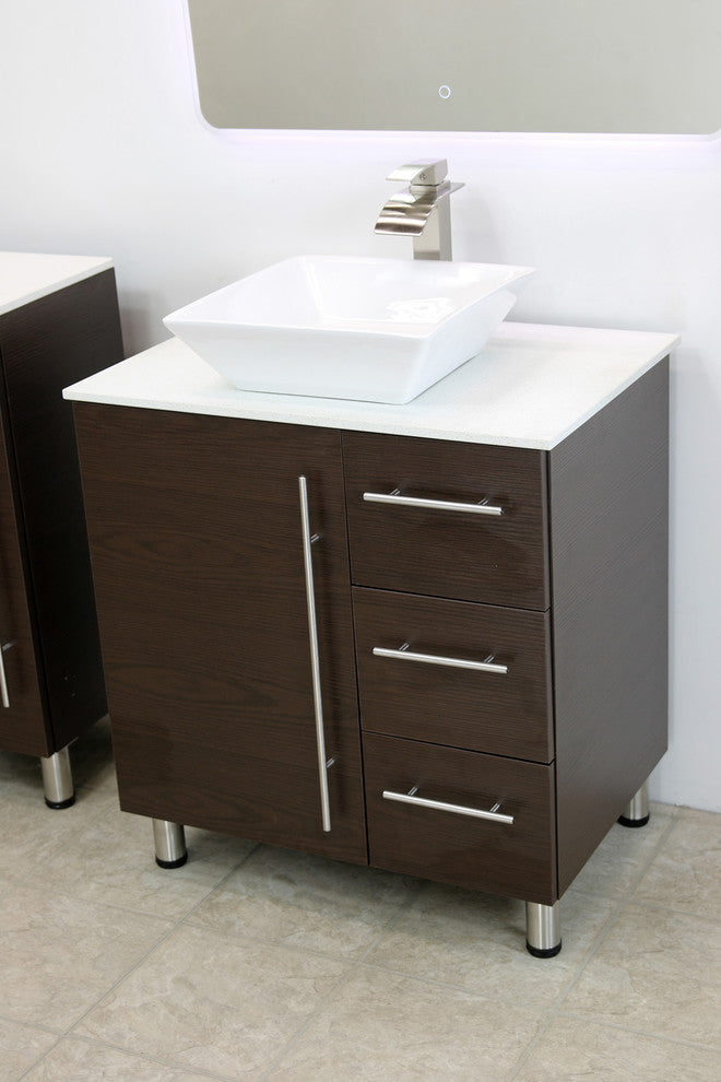 Windbay 30" Free Standing Vanity, Brown, White Stone Countertop