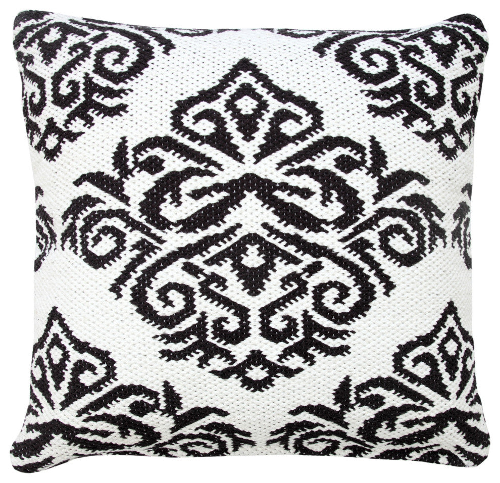 Ox Bay Machine-Made White/Black Medallion Cotton Blend Pillow Cover, 20"x20"