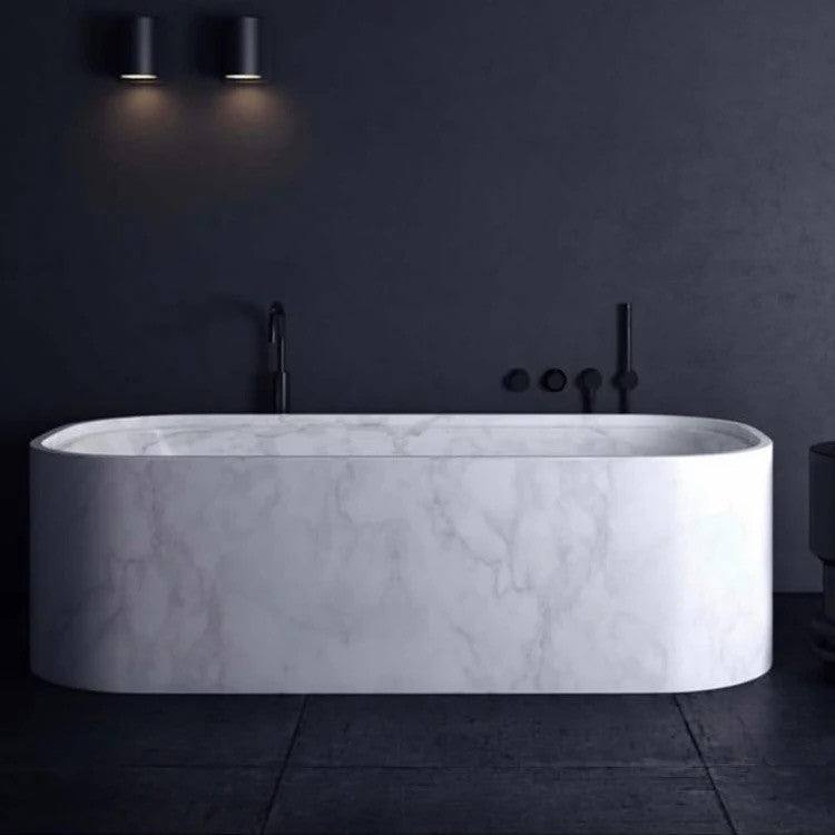Earth Elements Natural Marble Stone Bathtub 70", White Rectangular