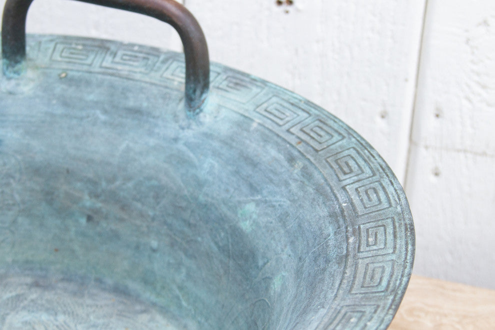 Large Antique Verdigris Copper Pot