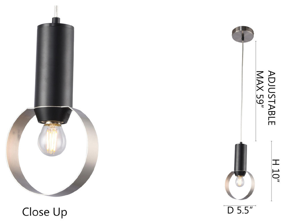 Single Pendant Lighting, Black/Gold