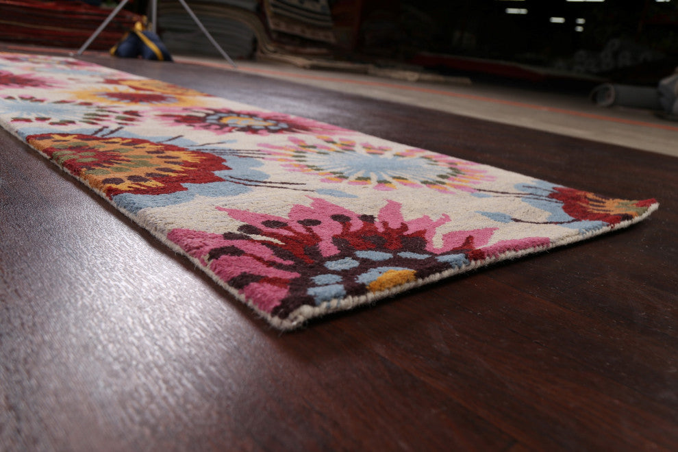Floral Contemporary Oriental Runner Rug Hand-tufted Wool Carpet 3x10