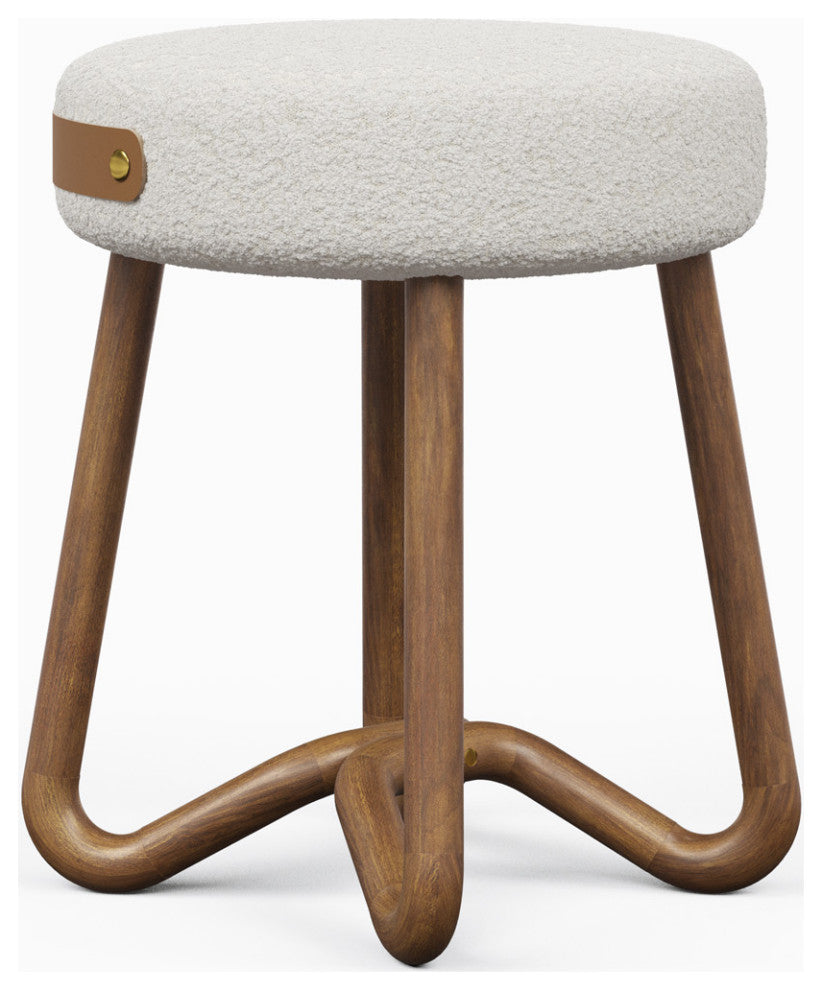 Modern Brazilian - Loop - Upholstered Stool - Noodles Natural Seat, Nozes