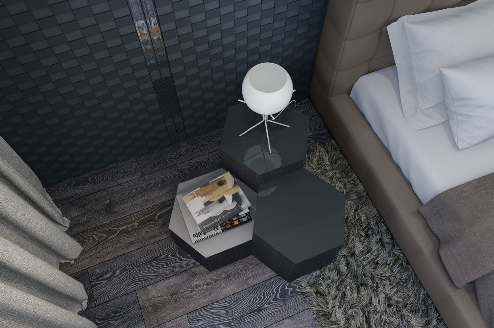 Centre 10" Occasional Table, Asphalt Glass and Gray Oak
