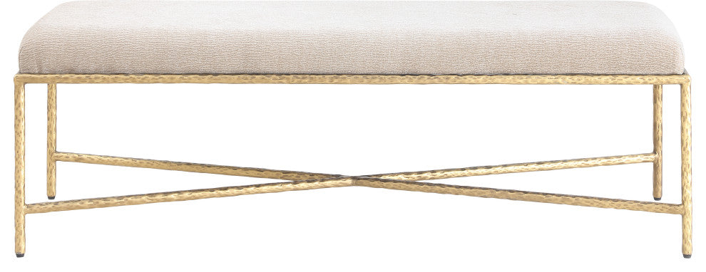 Valley Upholstered Bench, Beige, 54" W x 18" D, Gold, Chenille Fabric