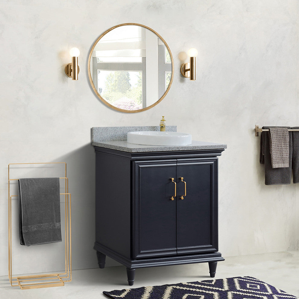 31" Single Vanity, Dark Gray Finish With Gray Granite And Round Sink