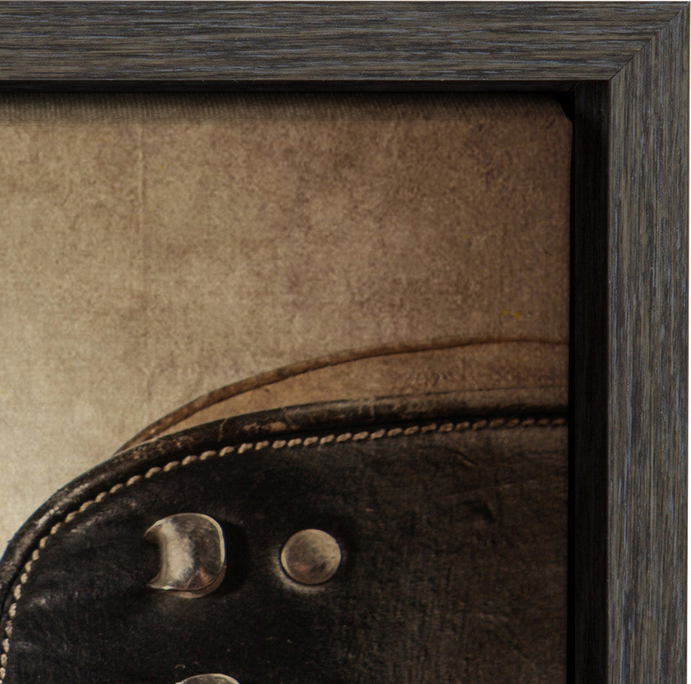 Sylvie Vintage Ski Boots Framed Canvas by Shawn St. Peter, Gray 18x24