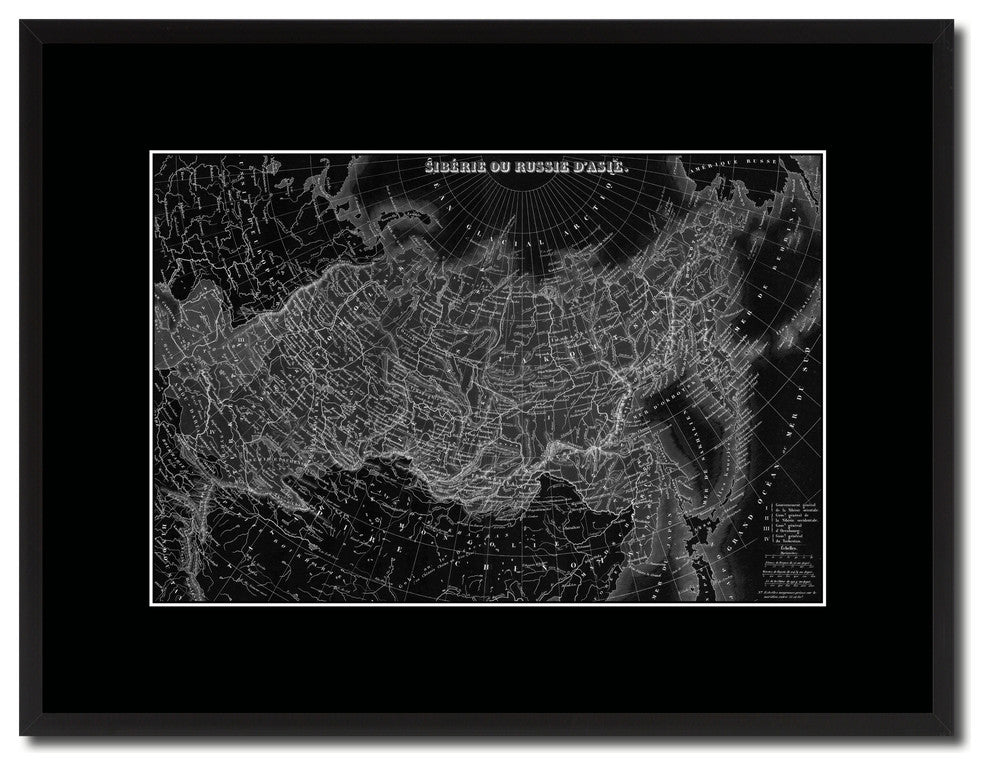 Russia Siberia Vintage Monochrome Map Canvas, 16"x21"