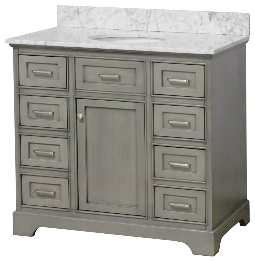 Aria 42" Bathroom Vanity, Weathered Gray, Carrara Marble