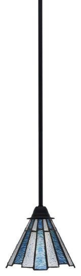 Paramount Mini Pendant, Matte Black, 7" Sea Ice Art Glass