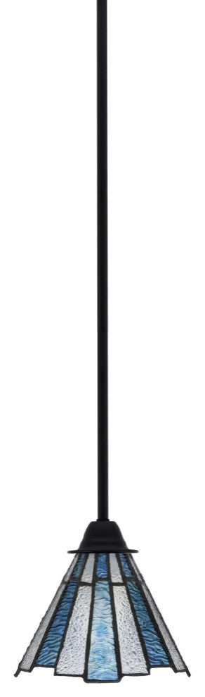 Paramount Mini Pendant, Matte Black, 7" Sea Ice Art Glass