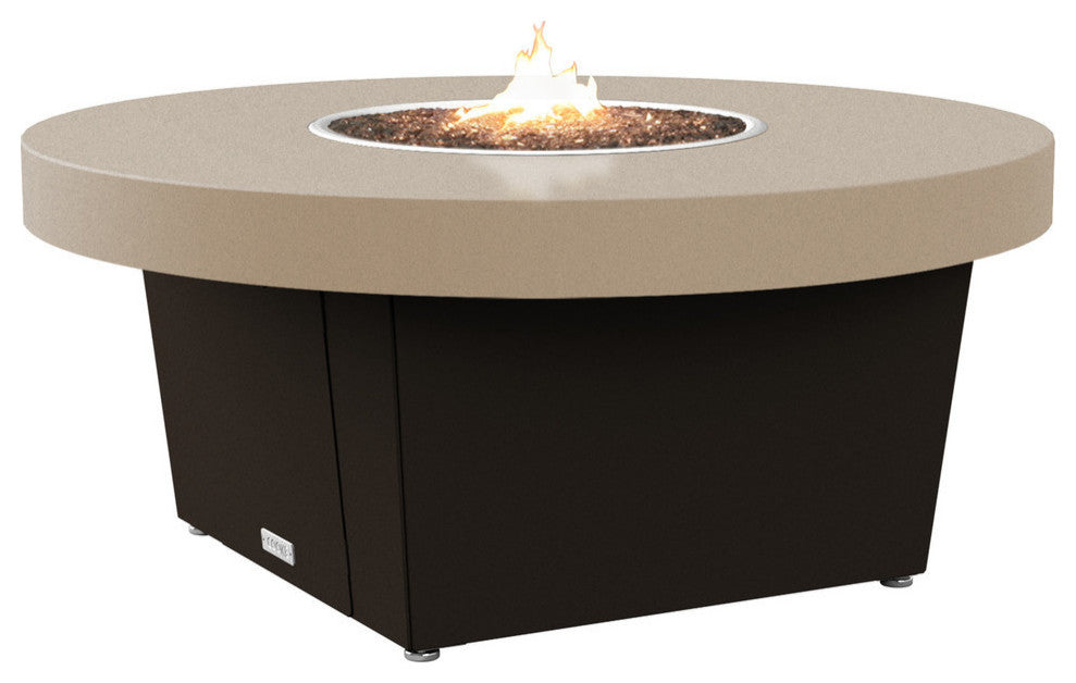 Circular Fire Pit Table, 48", Propane, Beige Powdercoat Top, Bronze