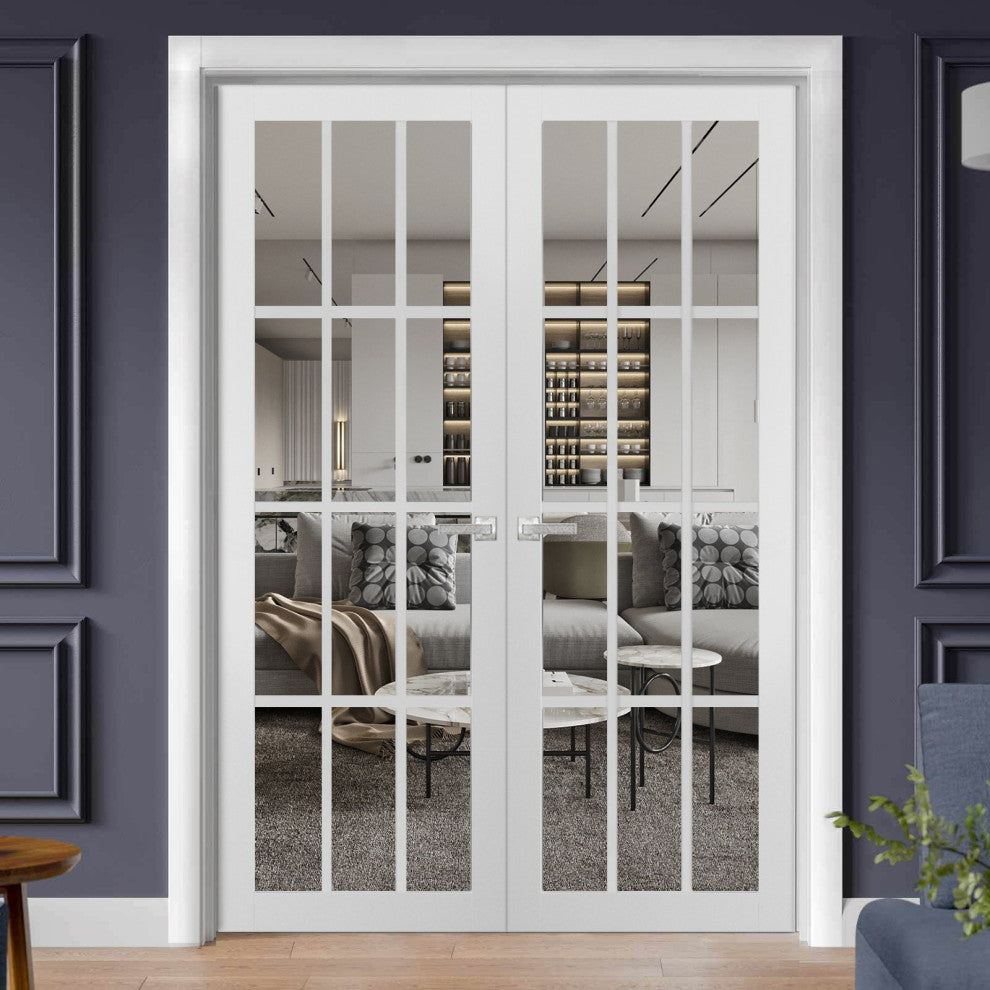 Interior French Double Clear Glass Doors | Felicia 3355 White Silk  -48x96