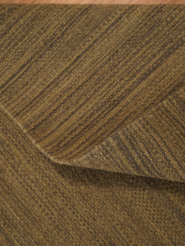 Hand Woven Flat Weave Kilim Wool Runner Area Rug Solid Olive D00111, Olive, [Square] 8'x8'