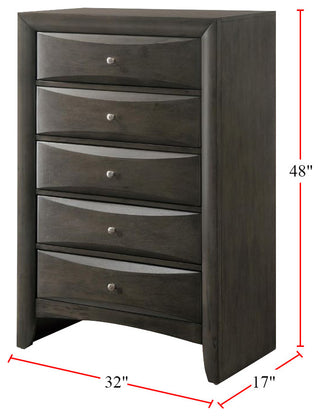 Wooden Chest with 5 Drawers, Gray Oak