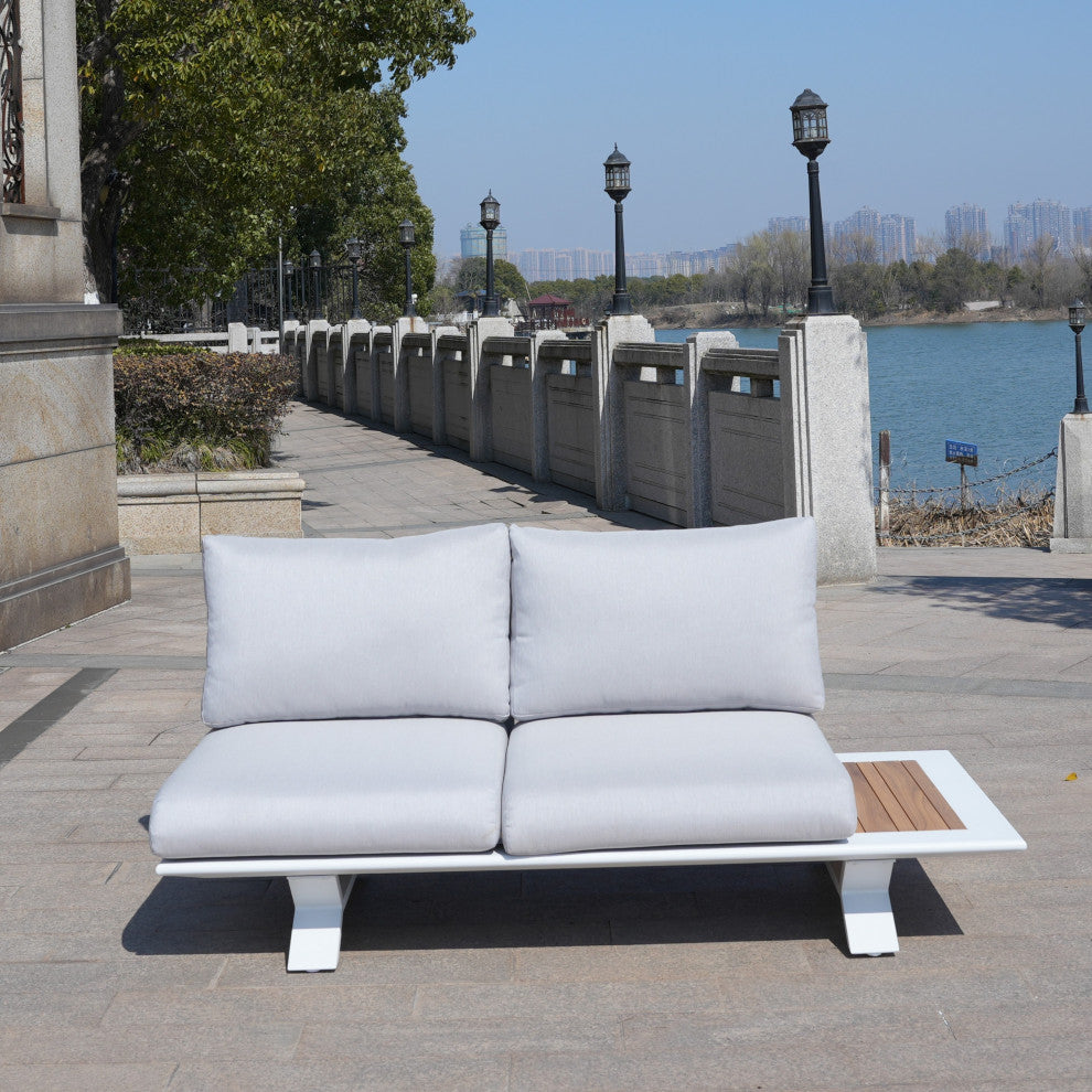6 Piece Patio Aluminum Open Tube Sofa Set With Coffee Table, White