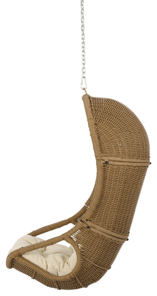 Berrien Outdoor/Indoor Wicker Hanging Chair with 8 Foot Chain (NO STAND), Beige/Light Brown