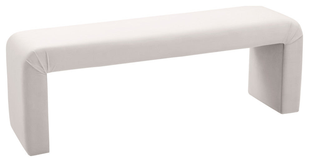 Minimalist Velvet Upholstered Bench, Cream