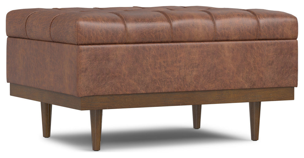 Mariah Coffee Table Storage Ottoman, Distressed Saddle Brown