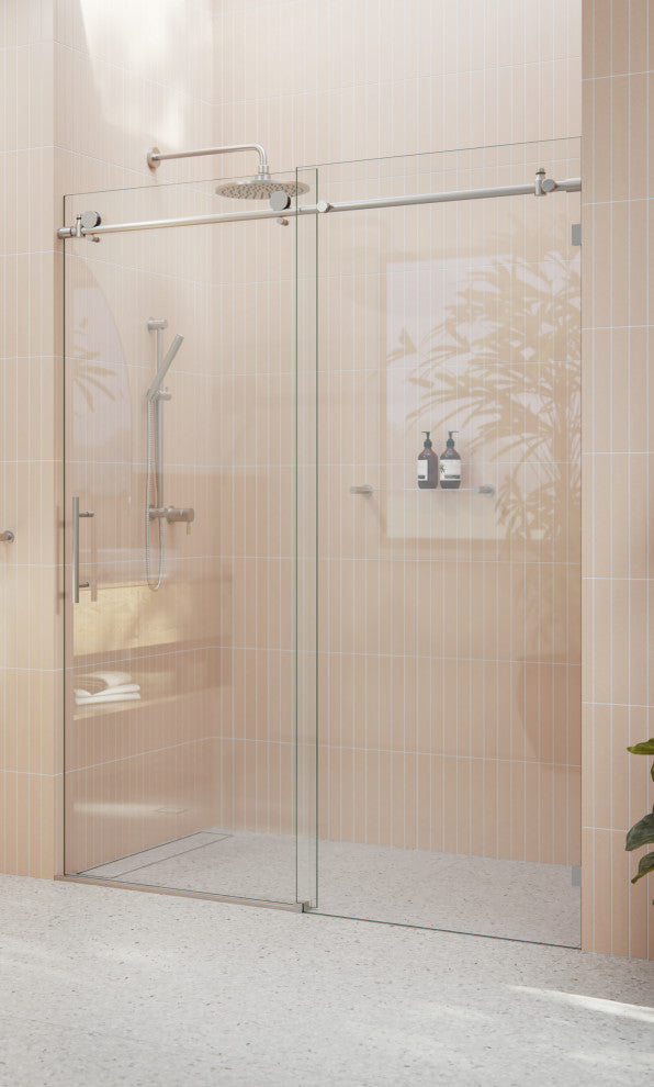 60-64"x78" Frameless Sliding Shower Door, Brushed Nickel