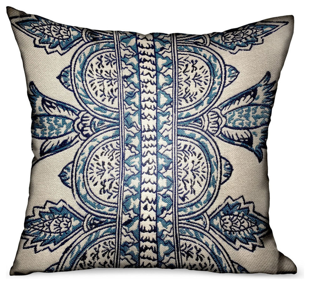 Aristocratic Floret White/ Blue Paisley Outdoor/Indoor Pillow, 18"x18"