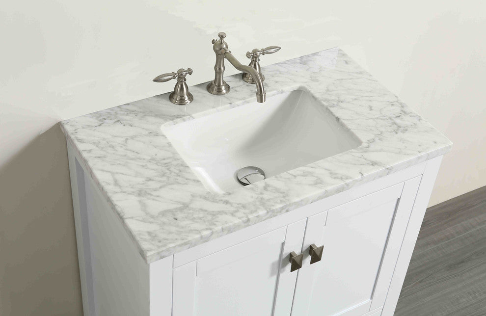 Eviva Aberdeen Transitional Bathroom Vanity, White, 30"