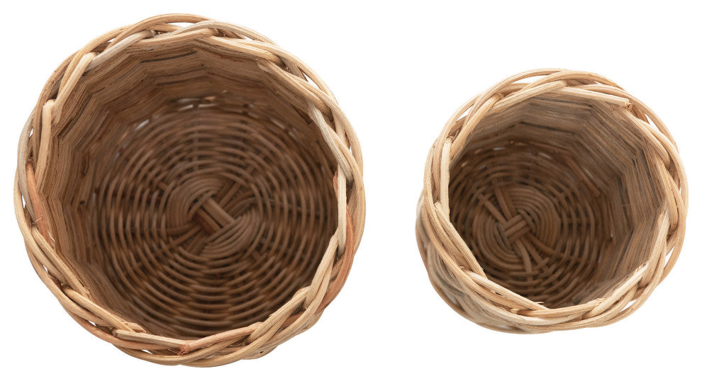 Hand-Woven Wicker Basket/Container, Natural, 2-Piece Set