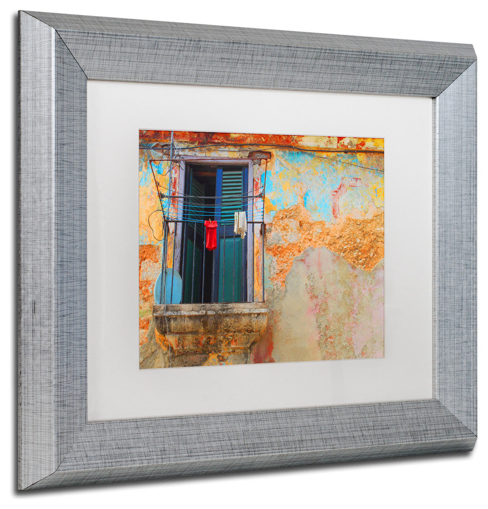 ''Havana Balcony'' Matted Framed Art, Silver Frame, White Matte, 14x11
