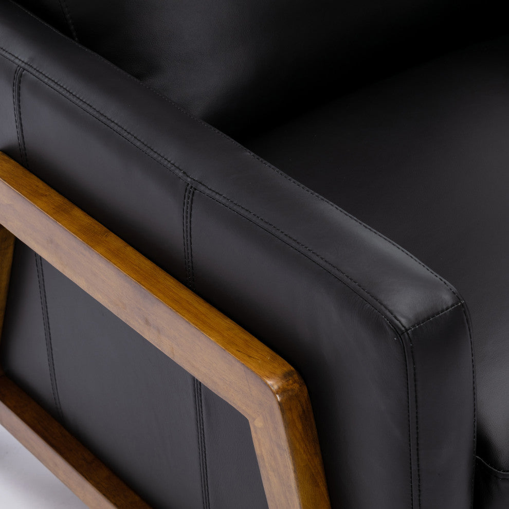 Reed Leather Push Back Recliner, Black